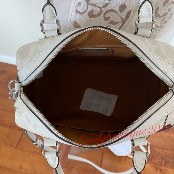NWT Coach CH168 Rowan Satchel In Signature Canvas With Trompe L'oeil Print White - Picture 9 of 10